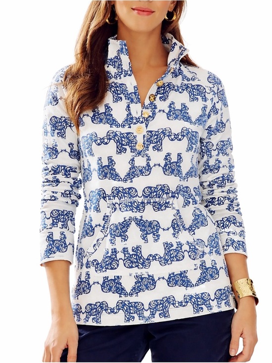 Lilly Pulitzer Tops - Lilly Pulitzer Captain Popover Sweatshirt Pack Your Trunk Blue Elephant Print S